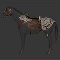 Medieval Battle Horse Equipped With Leather Saddle And Metal Armor