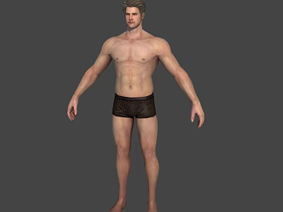 Shirtless Male 3D Model in Black Underwear Standing Pose on Gray Background 3d model