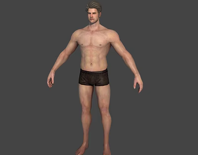 Shirtless Male 3D Model in Black Underwear Standing Pose on Gray Background 3d model
