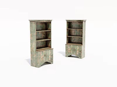 Vintage Style Turquoise Decorative Cabinets With Distressed Wood Grain And Multiple Shelves 3d model