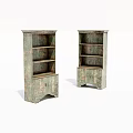 Vintage Style Turquoise Decorative Cabinets With Distressed Wood Grain And Multiple Shelves