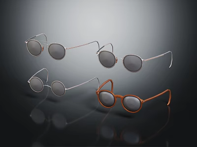 Fashionable Round Sunglasses With Metal Frame And Multiple Colors For Stylish Look 3d model