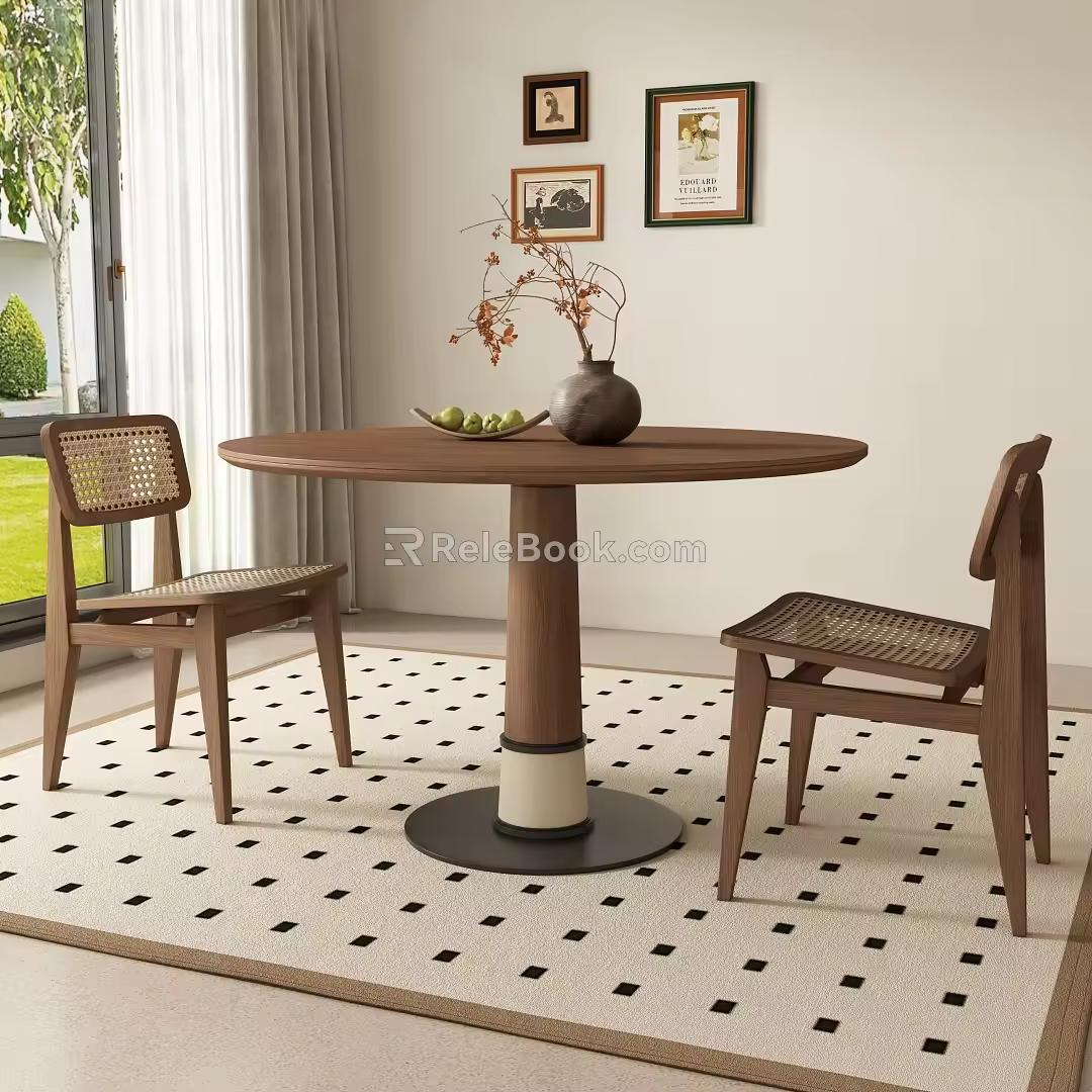 Middle Ancient Round Dining Table and Chair 3d model