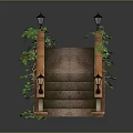 Scenic Stone Bridge with Green Vines Arched Arches Steps and Lamp Posts