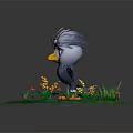 Cartoon Eagle Character Standing On Green Grass With Yellow Flowers And Red Mushrooms
