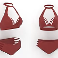 Stylish Red Bikini Collection with Halter Neck Tops and Strappy Bottoms