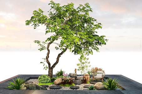 New Chinese Zen Landscape Sick Mill Plate Ting Step Water Poon Tree Micro-terrain Gravel Trail 3d model