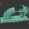 Old Rusted Electronic Device Parts Displayed on Mossy Industrial Base Stand