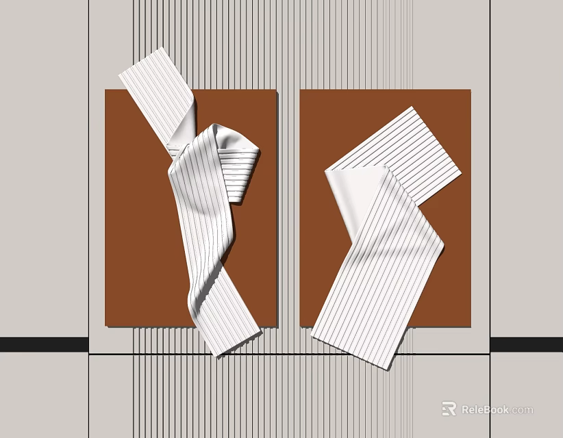 Modern Minimalist Wall Decor With Brown Base And White Striped Folded Fabric 3d model 