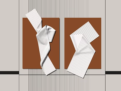 Modern Minimalist Wall Decor With Brown Base And White Striped Folded Fabric 3d model