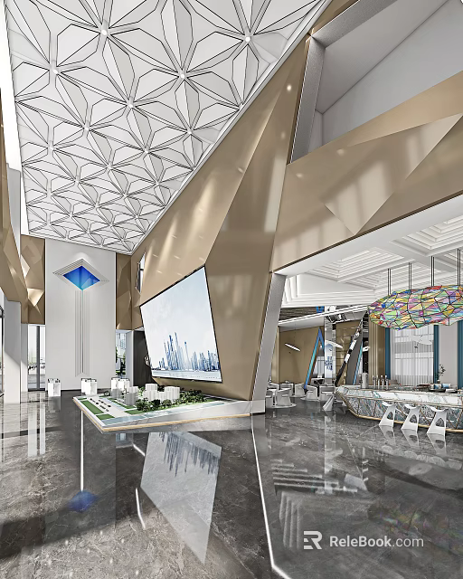 Modern Sales Office Interior With Property Model And Art Decor 3d model 