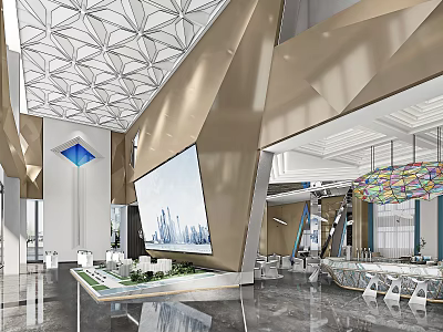 Modern Sales Office Interior With Property Model And Art Decor 3d model