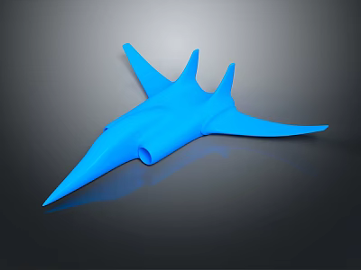 Blue Abstract Sculpture With Pointed Streamlined Structure On Dark Reflective Surface 3d model