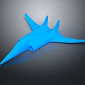Blue Abstract Sculpture With Pointed Streamlined Structure On Dark Reflective Surface