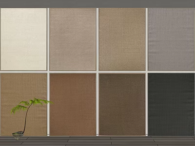 Square Carpets in Various Neutral Tones Textured Design with Decorative Plant 3d model