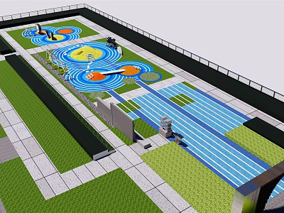 Children's Play Area With Colorful Circular Ground Design And Blue Running Track 3d model