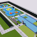 Children's Play Area With Colorful Circular Ground Design And Blue Running Track