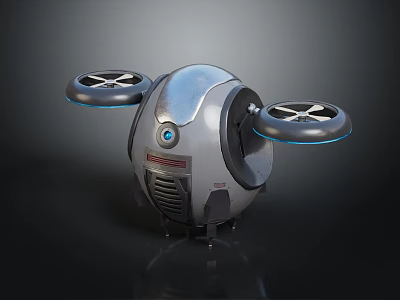 Advanced Space Exploration Drone With Metallic Body Dual Propellers And Blue Lights 3d model