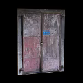 Weathered Entrance Door With Peeling Paint Double Panels And Metal Frame