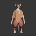 Anthropomorphic Rodent Character With Red Horns Blue Eyes Brown Cloak Blue Scarf And Standing Pose