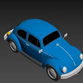 Blue Classic Beetle Car 3D Model With White Details And License Plate