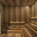 Luxury Marble Bathroom With Built In Solid Wood Sauna And Soft Warm Ambient Lighting Design