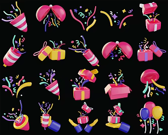 Holiday Celebration Rehearsal Decoration Holiday Celebration Gift Box Balloon Scrap 3d model
