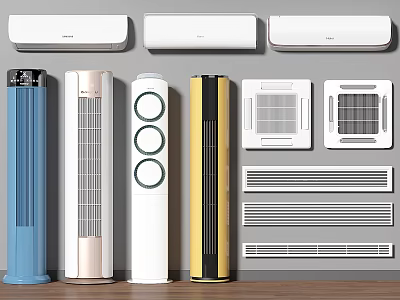 Various Air Conditioners And Fans With Wall Mounted Standing And Built-in Designs For Home Cooling 3d model
