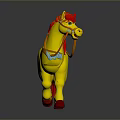 Yellow Toy Pony Featuring Red Mane Tail Blue Eyes Decoration And Red Hooves