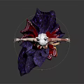 Game And Movie Female Character With White Fox Ears And Elegant Red Purple Dress