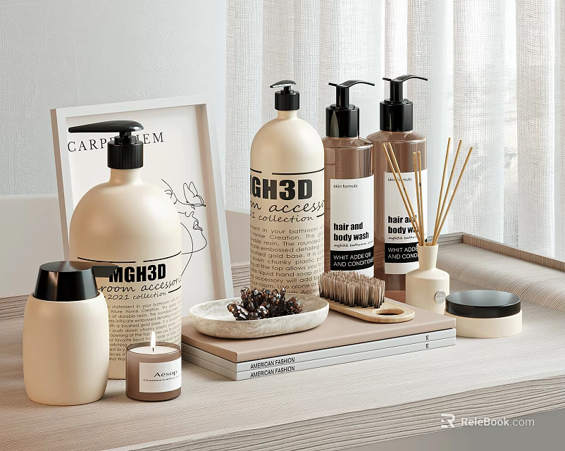 Stylish Display Of Washing And Daily Use Products At Home 3d model 