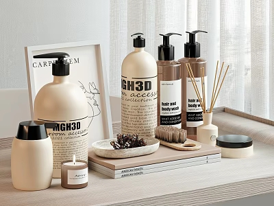 Stylish Display Of Washing And Daily Use Products At Home 3d model