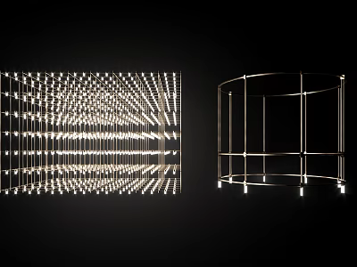 Modern Chandeliers With Geometric Grid Design And Circular Metal Frame Structure 3d model