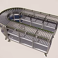 Efficient Industrial Roller Conveyor System with Curved and Straight Sections for Material Handling