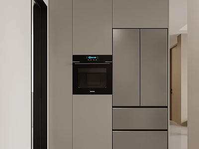 Modern Sideboard Cabinet Design With Gray Storage Cabinets And Drawers In Kitchen 3d model