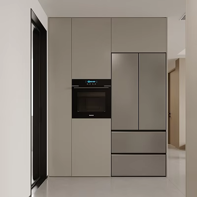 Modern Sideboard Cabinet Design With Gray Storage Cabinets And Drawers In Kitchen 3d model