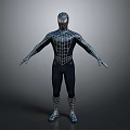 Detailed Spider Man Black Costume Full Body Standing 3D Render