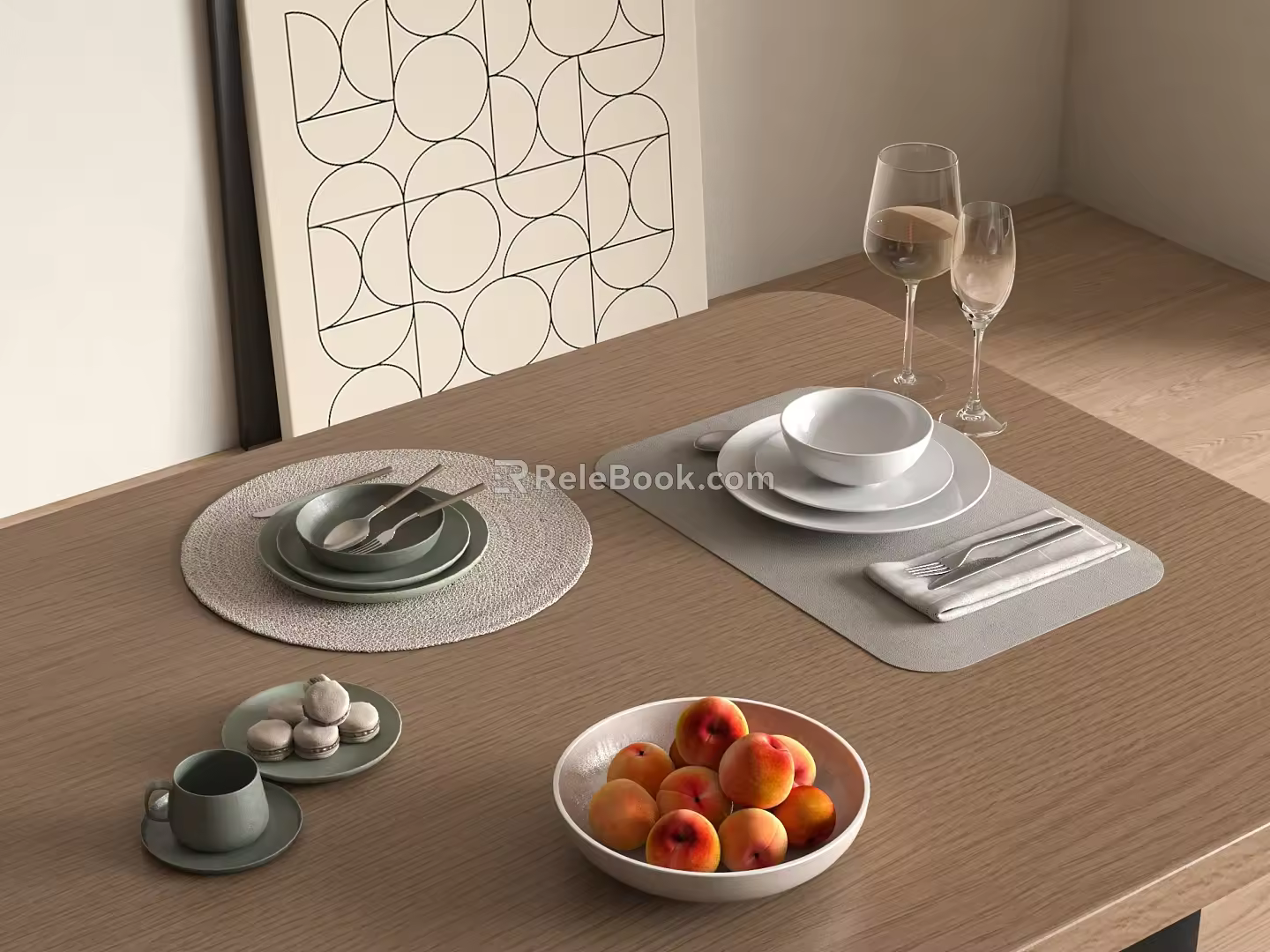 Tableware combination dishes knives and forks wine glasses 3d model