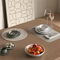 Tableware combination dishes knives and forks wine glasses 3d model