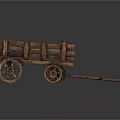 Vintage Wooden Cart With Spoked Wheels Wooden Planks And Long Shafts Design