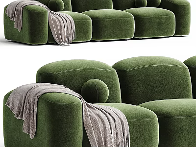 Green Three Seater Sofa With Throw Blanket In Modern Design 3d model
