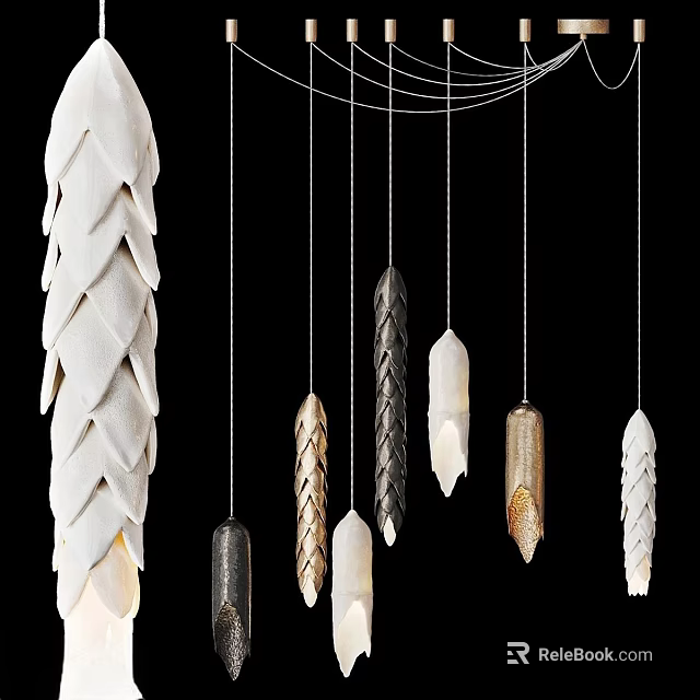 Modern Chandelier With Textured White And Metallic Hanging Pendant Light Designs 3d model 