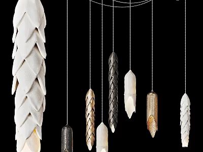 Modern Chandelier With Textured White And Metallic Hanging Pendant Light Designs 3d model