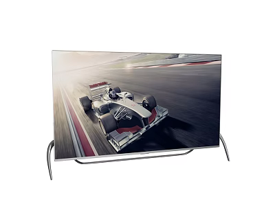 Modern Television With Silver Stand Showing Dynamic Racing Car On Track 3d model