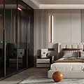 Modern Bedroom Interior Design With Accent Wall Bed Nightstands Table Lamp And Chair