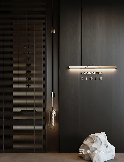 Modern Metal Horizontal Wall Lamp With Warm Light In Dark Interior Space 3d model