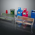 Green and Brown Outdoor Benches with Metal Frames Wooden Seats and Backrests in Urban Space