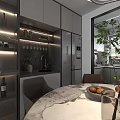 Modern Kitchen Interior Design With Gray Cabinets White Countertop Window Blinds And Oven