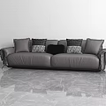 Modern Gray Leather Double Sofa With Patterned Pillows On White Wall Marble Floor 3d model