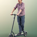 A Man Riding Electric Scooter In Plaid Shirt And Jeans For Urban Travel